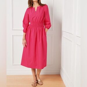 New Talbots Smocked Poplin Midi Dress-Size 16W-Pink